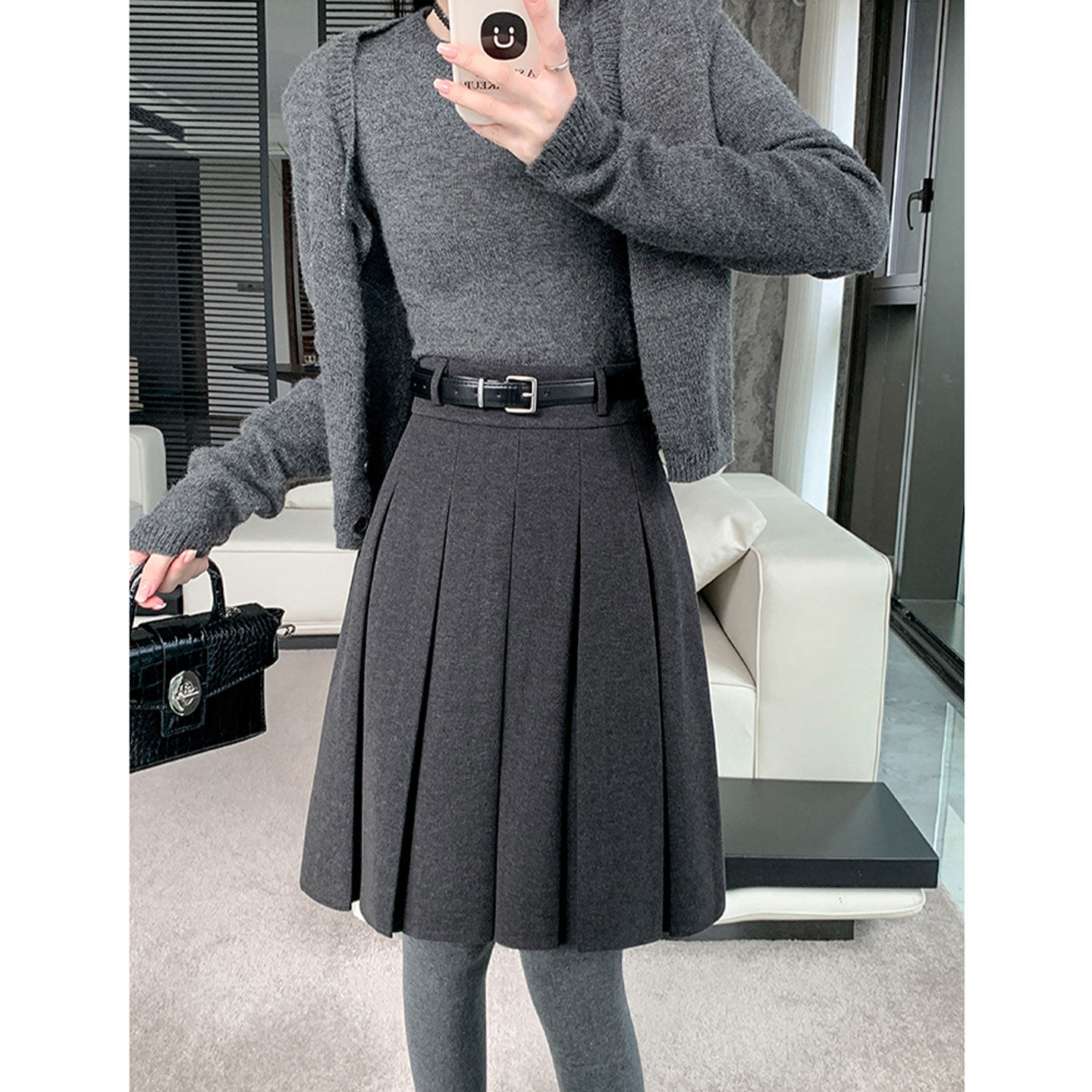 韩系复古高腰五分毛呢半身裙女2026春季高级感气质灰色a字百褶裙,女装/女士精品,半身裙,淘宝优惠券,粉丝福利购,淘宝优惠卷