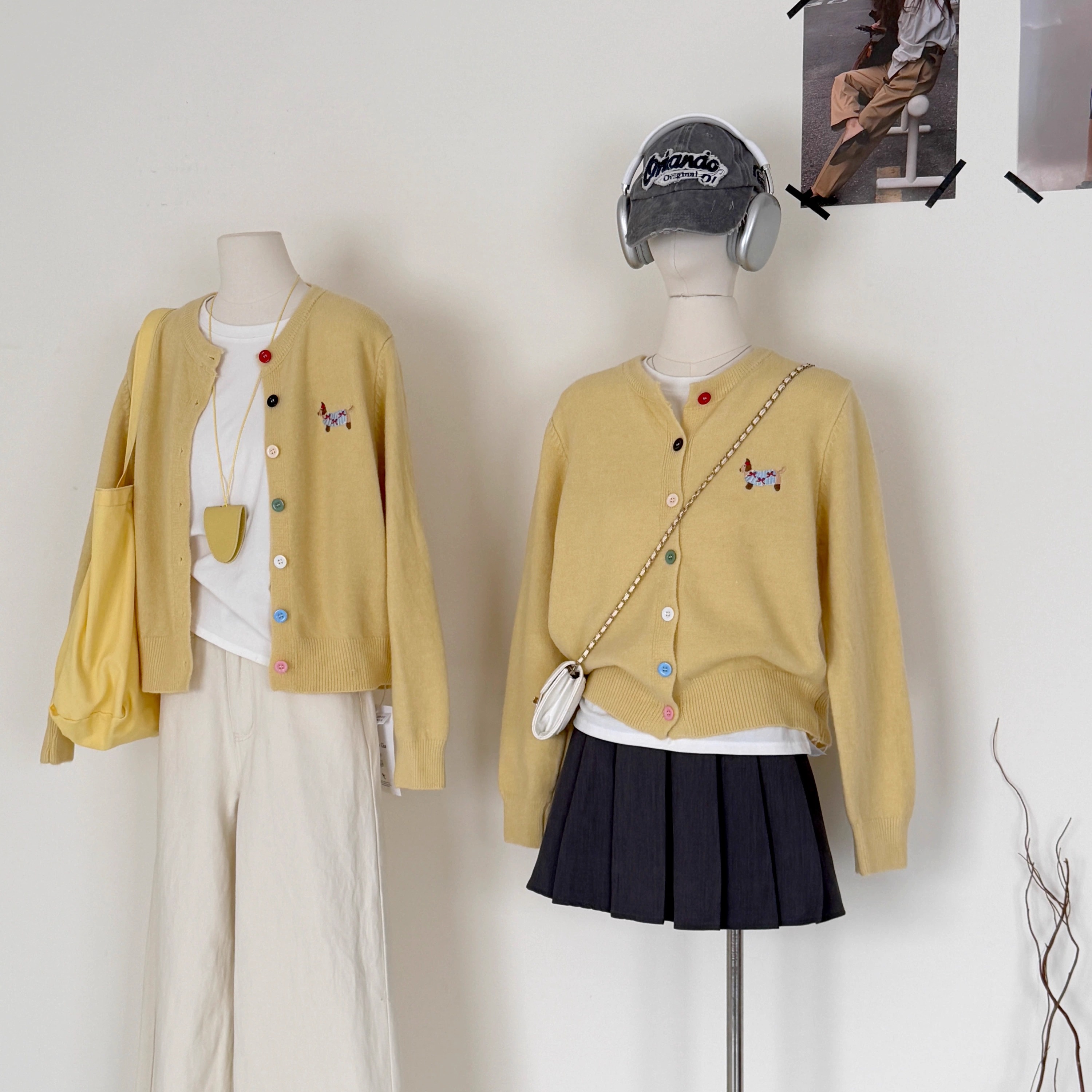 韩系黄色刺绣毛衣外套女打底衫