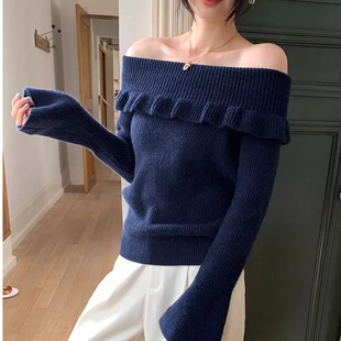 一字肩长袖针织打底衫女内搭巨好看韩系上衣冬轻熟小众不撞款毛衣