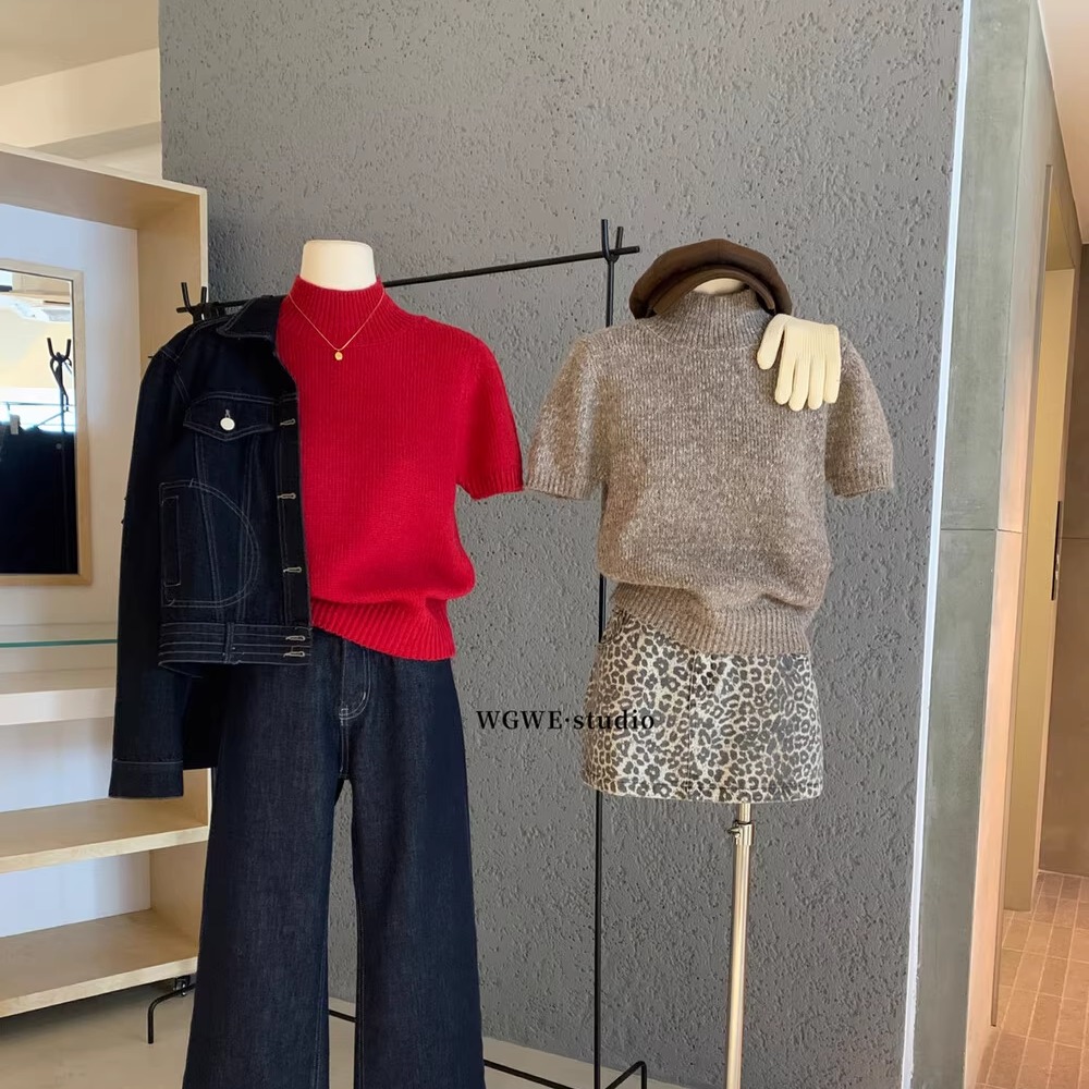 韩系漂亮高领短袖毛衣针织女秋冬