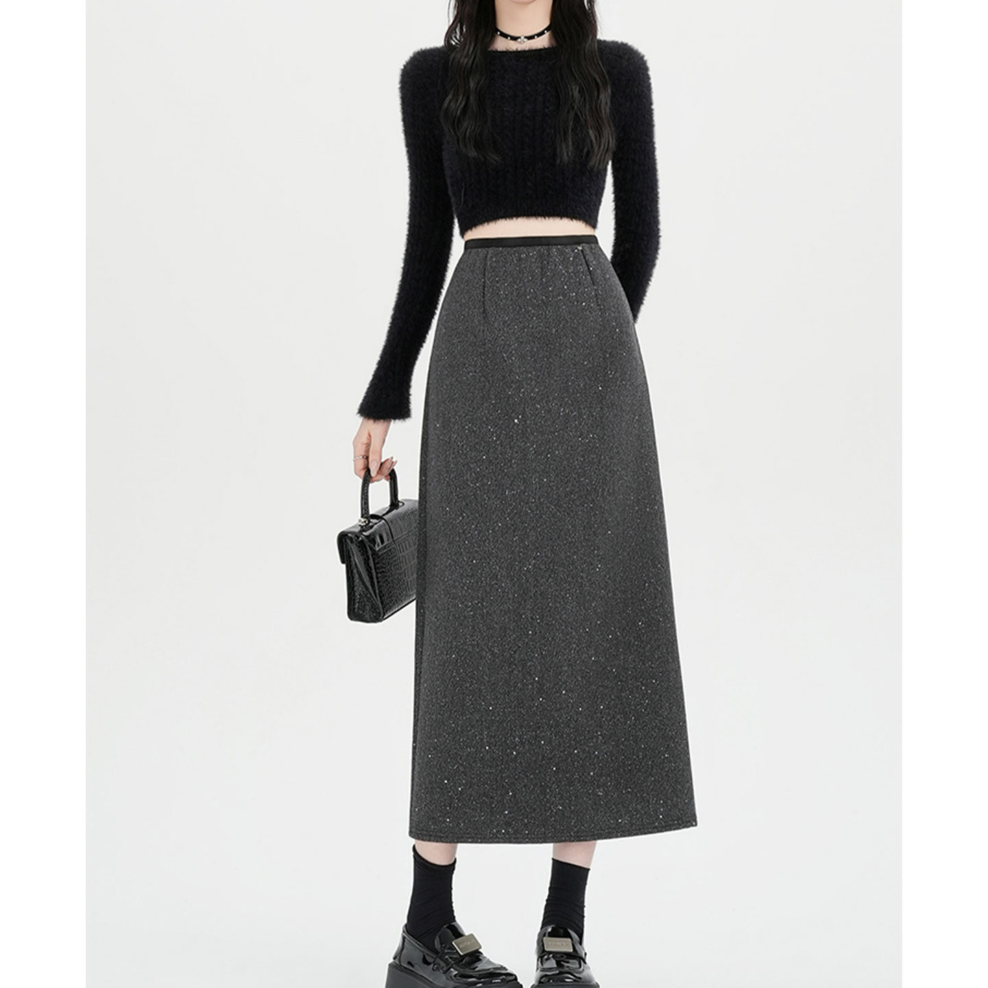 【赠运费险】亮片加绒毛呢半身裙