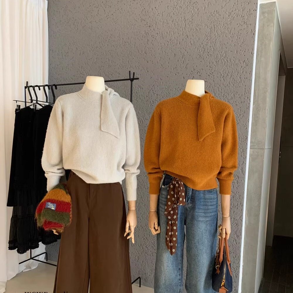 飘带设计感法式独特长袖针织衫