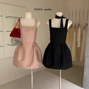 贵气千金高级感粉色甜美背心连衣裙重要场合公主礼服收腰A字短裙