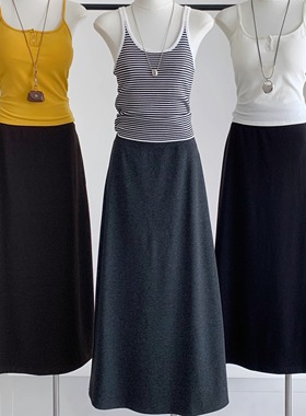 纸片裙黑色休闲a字半身裙女巨好看的早秋冬高腰灰色长裙2025新款