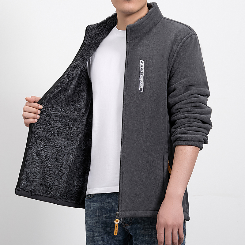 新款秋冬加厚户外运动抓绒衣男大码防风开衫加绒卫衣男摇粒绒外套