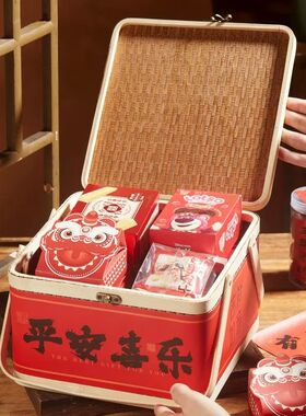 竹编竹篮年货新年国风包装竹篮子蛋黄酥礼盒糕点特产手提竹盒编织