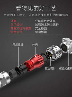 凌科DH20反装隔栏金属盖子2 3 4 5 7 9 12芯防水航空插头座连接器