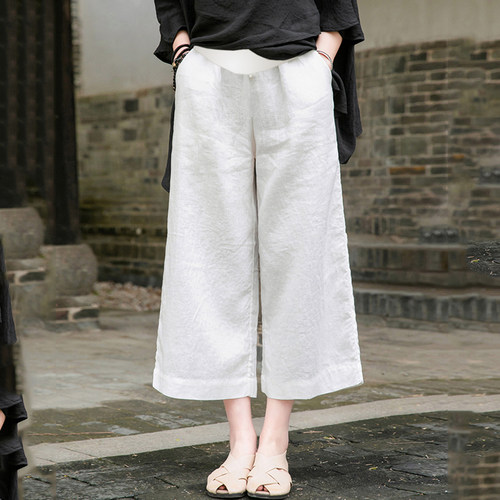 孕妇裤夏季薄款大码宽松棉麻裤休闲显瘦阔腿裤垂感直筒托腹九分裤