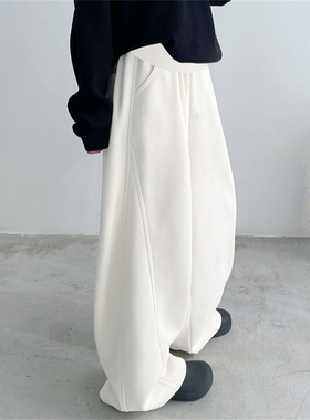 孕妇裤子春秋冬季外穿时尚大码白色加绒香蕉阔腿弯刀高个子休闲裤