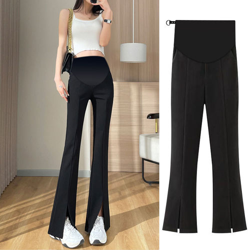 文辰孕妇喇叭裤前开叉加长款春秋