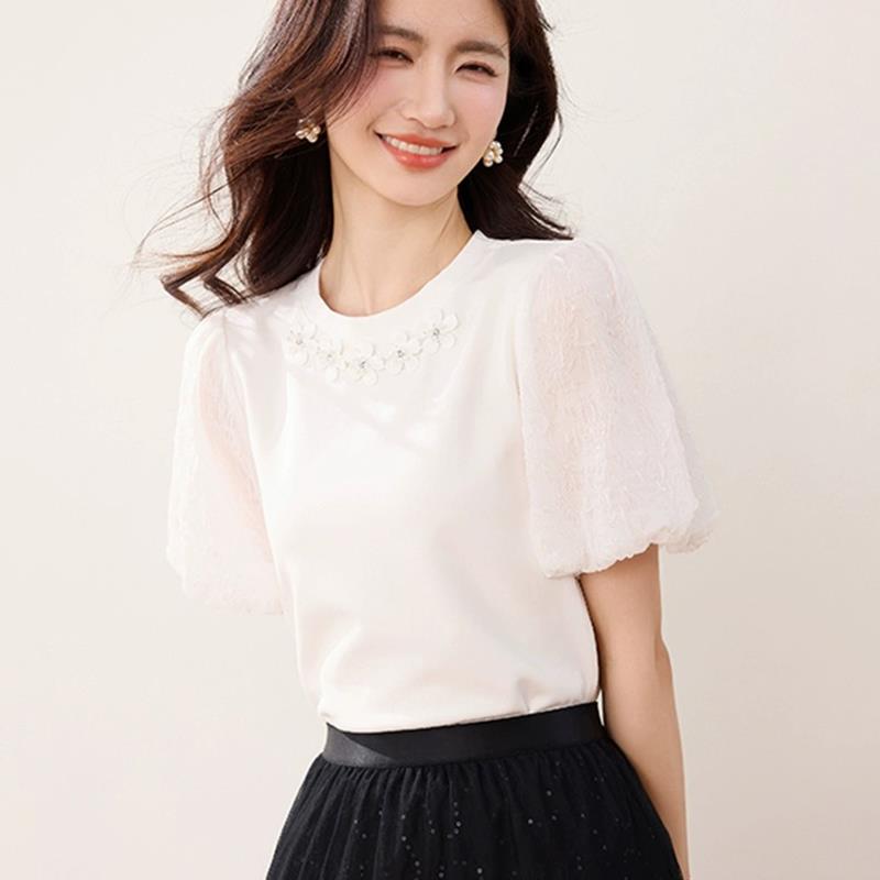 KATTERLLG设计感白色短袖t恤女夏季2025年新款今年流行爆款雪纺泡