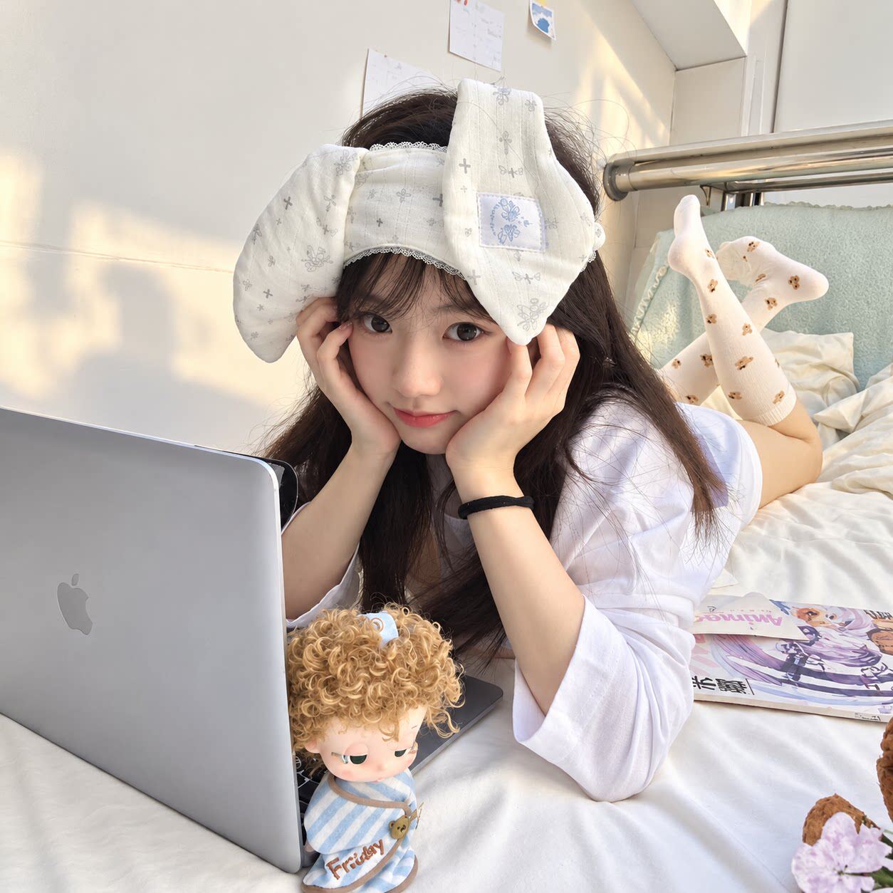 ins风垂耳兔眼罩创意氛围出片神器遮光助眠遮光甜美百搭睡眠眼罩