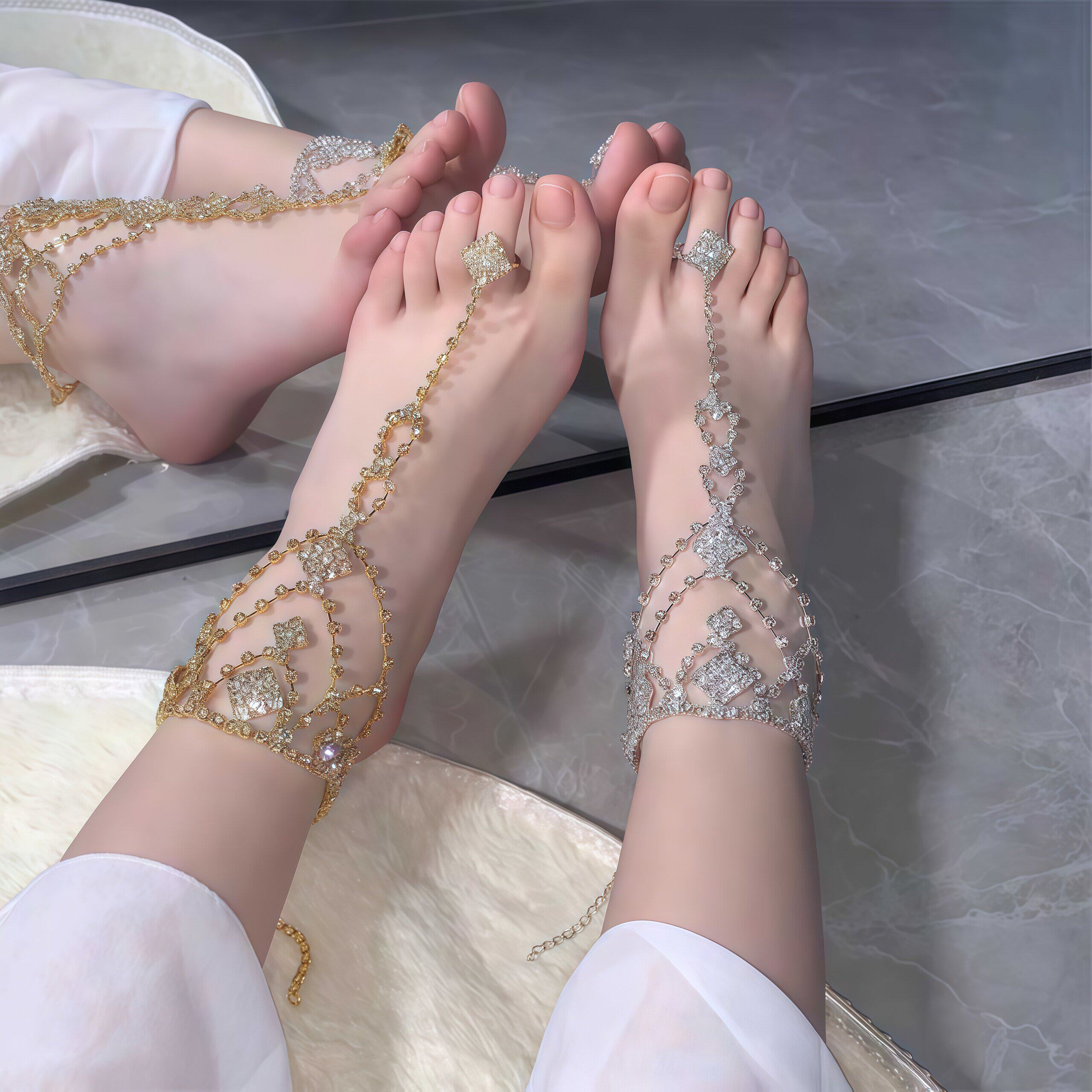 脚饰纯欲风2026新款多层流苏异域风情敦煌宫廷风仙女连指足链脚链