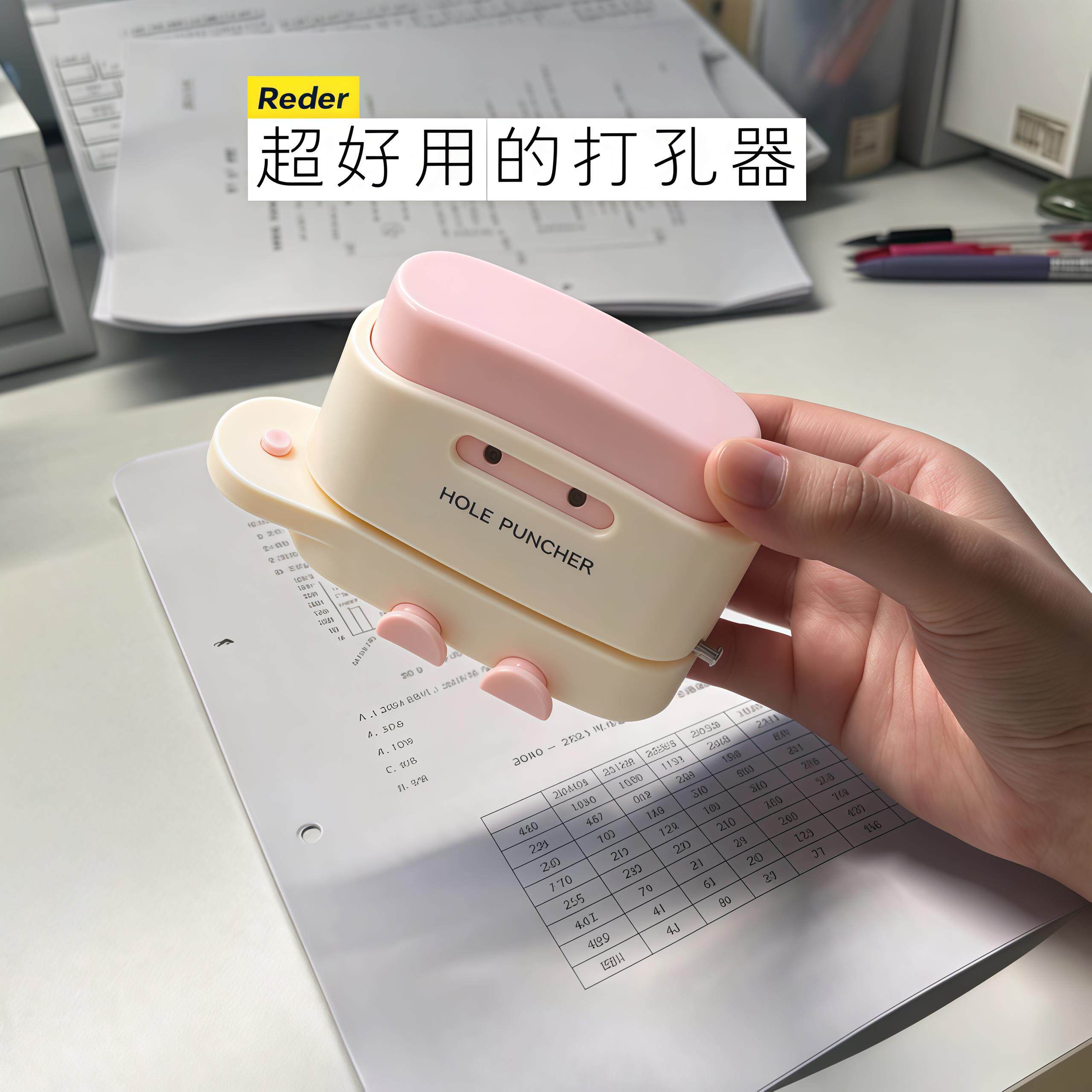考研党好物!活页打孔器迷你可调节滑动3孔6孔多功能便携屑盒按钮