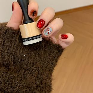 新年新指甲新年战甲新春喜庆穿戴甲片爆闪高级猫眼指持久手指显白