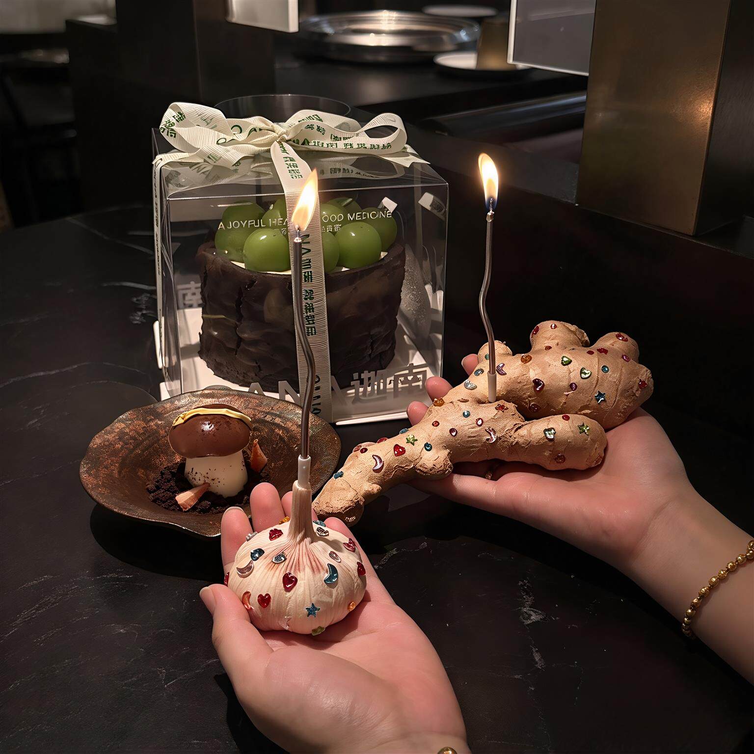 手握胜蒜好运姜至专用蜡烛钻石贴纸大蒜大姜生日插件许愿拍照道具