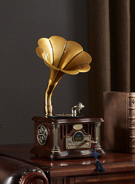 欧蒂诺台式桌面实木留声机仿古客厅黑胶唱片机老式大喇叭蓝牙音响