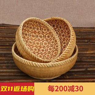 越南进口竹编收纳筐篮子厨房家用水果竹制品纯手工桌面圆形农家
