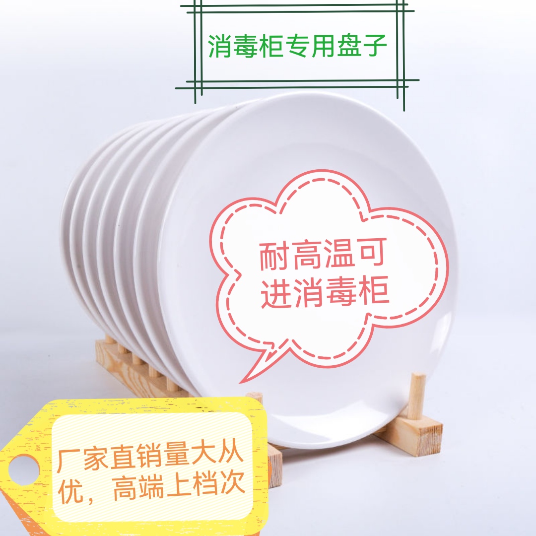 耐高温仿瓷圆盘子食品级酒店餐厅专用盘盖浇饭盘子塑料白盘子商用