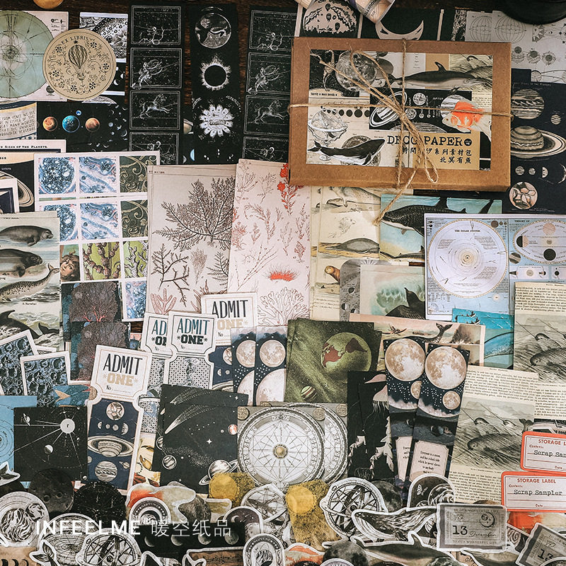 时间潮汐系列素材包200张入复古植物边框手帐DIY装饰打底背景贴画,文具电教/文化用品/商务用品,贴纸/立体贴纸,淘宝优惠券,粉丝福利购,淘宝优惠卷