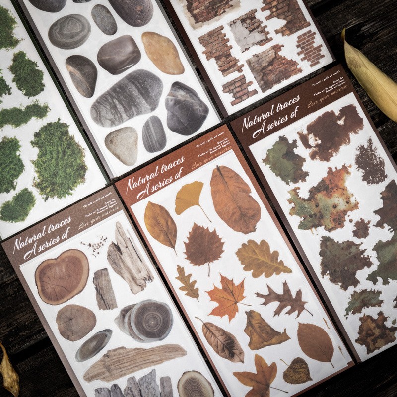 自然痕迹系列转印贴贴纸2张入 复古植物树叶手帐DIY装饰素材贴画