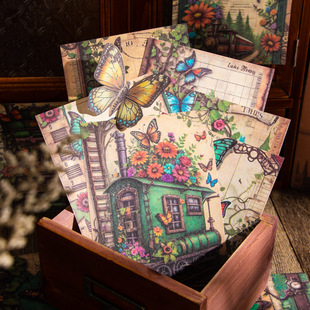 蝴蝶轨迹系列素材纸30张入 复古立体蝴蝶手帐装饰拼贴打底背景纸