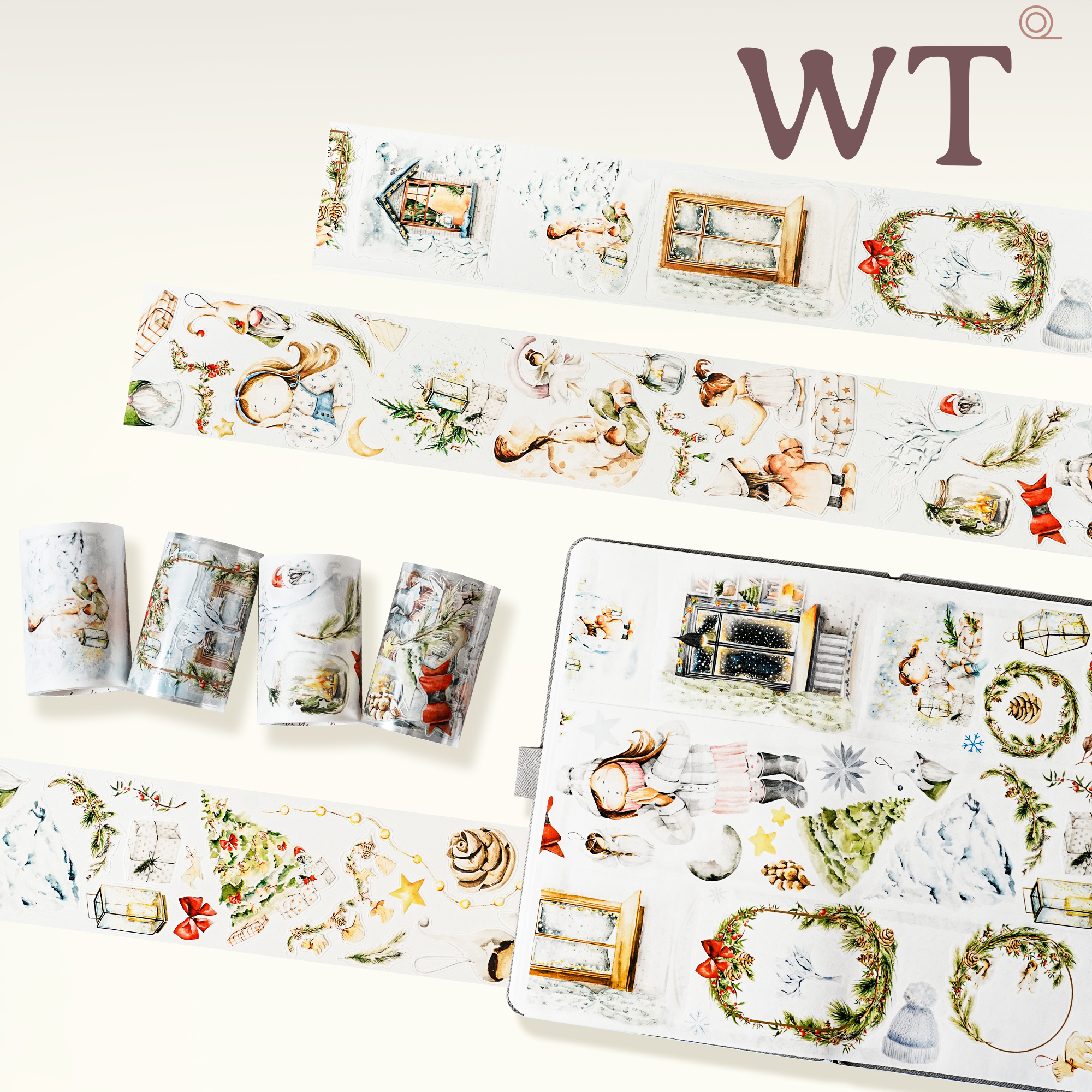 WT正品圣诞雪夜模切手帐胶带