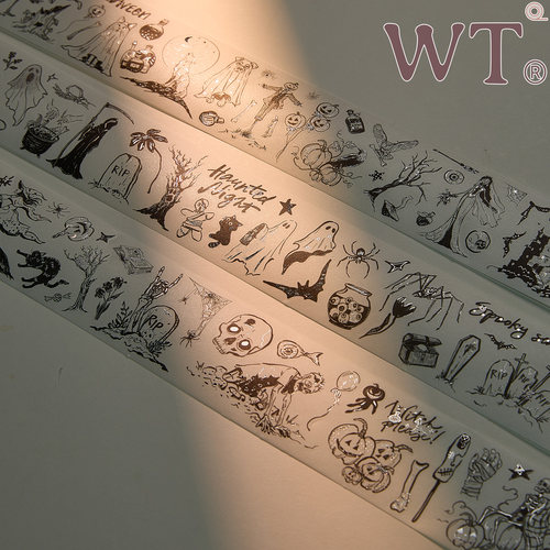WT原创手帐胶和纸手账万圣节贴纸盐系拼贴模切烫银套装惊魂派对