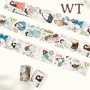 博主同款 模切女孩人物休闲风格 日常手帐INS 独白时刻 WT原创胶带