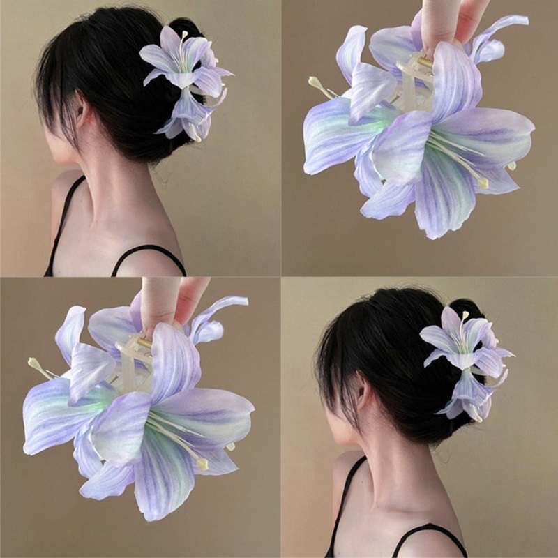 氛围感紫色百合花朵抓夹超仙唯美