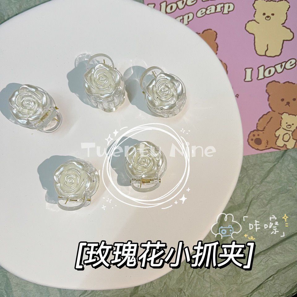 白色仙气山茶花小抓夹ins韩系少女透明玫瑰优雅盘发抓夹甜美发夹