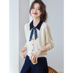 MONLOUVE娃娃领上衣女轻奢高级感爆款针织衫2025春秋装新款洋气减