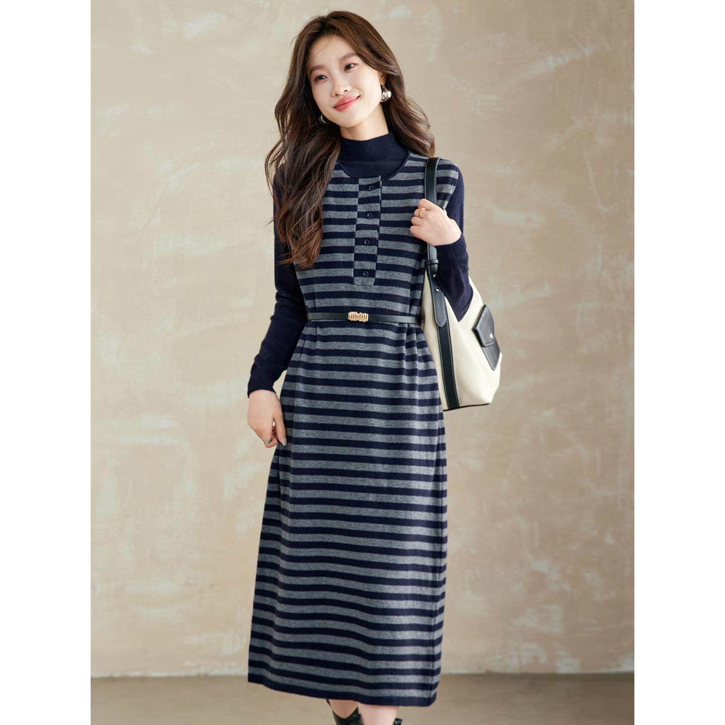 MONLOUVE2025秋冬新款两件套针织连衣裙女中长款高级感洋气轻奢套