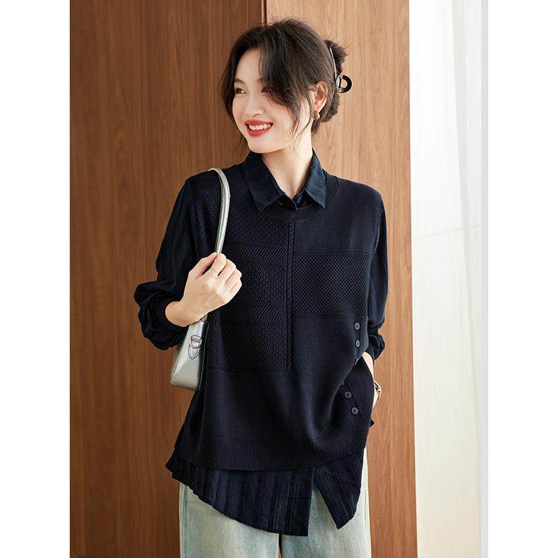 MONLOUVE衬衫女2025新款爆款高级感轻奢减龄洋气假两件衬衣气质通