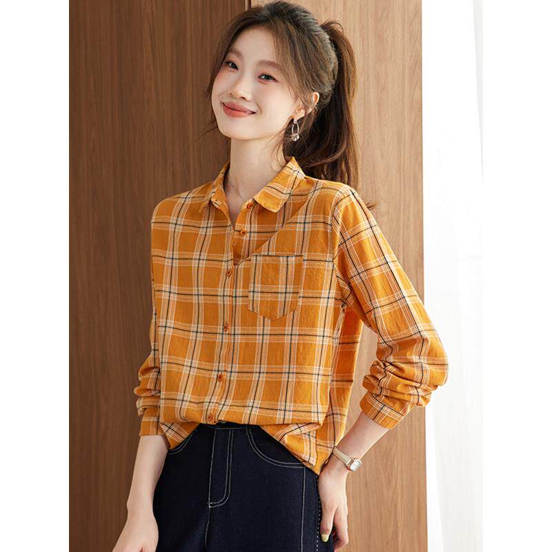 MONLOUVE纯长袖方格子衬衫女士高级感轻奢减龄洋气2025新款爆款覆