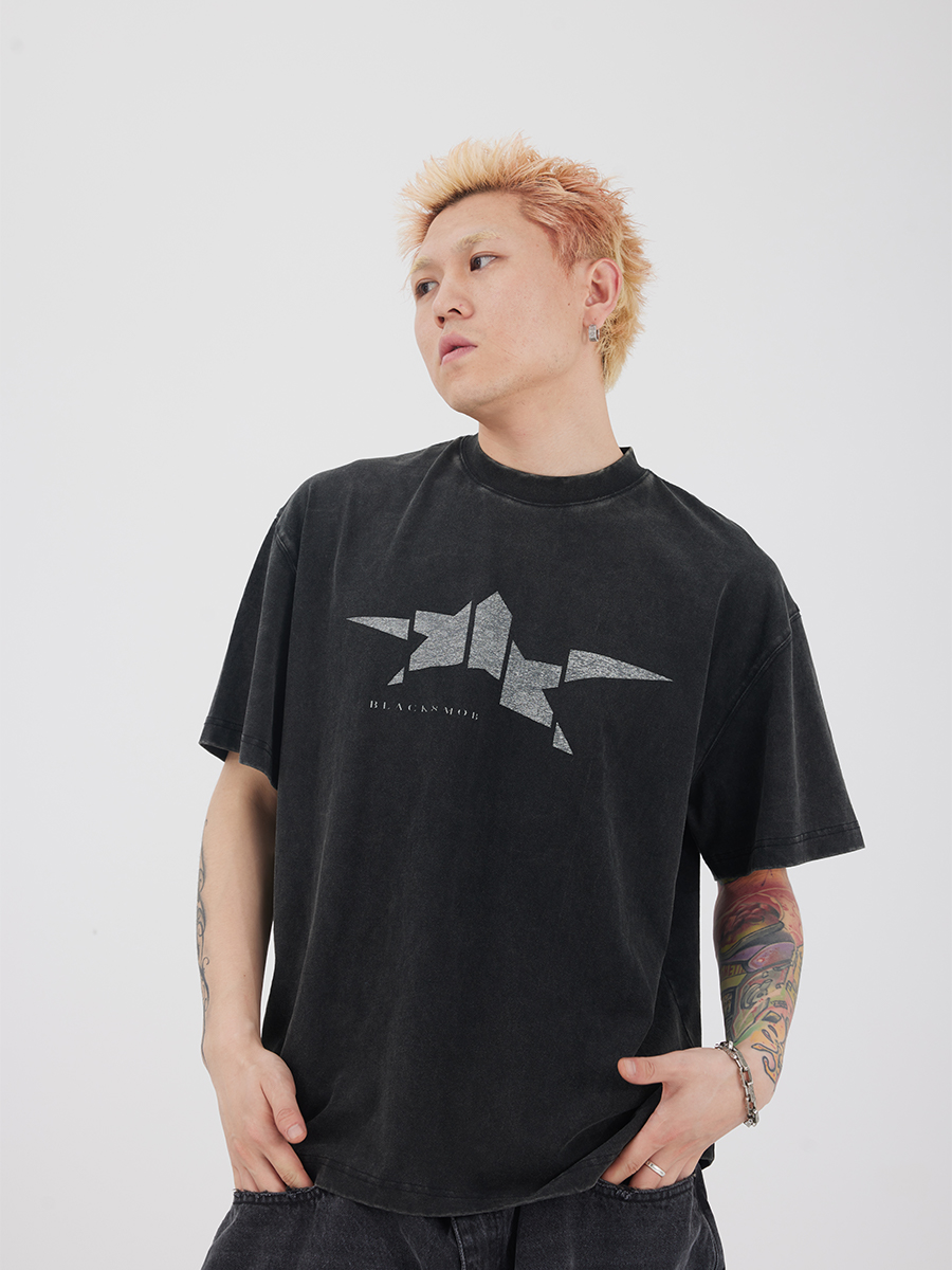 做旧洗水百搭短袖T恤BLACK8MOB
