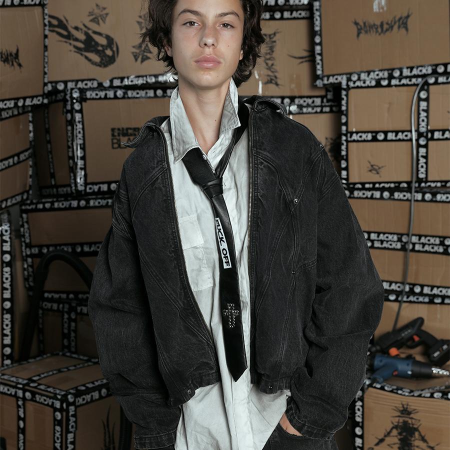 BLACK8MOB翻领铆钉套装牛仔夹克