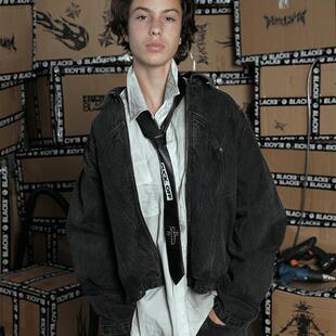 铆钉套装 2024AW 分割牛仔夹克设计简约宽松外套上衣 BLACK8MOB