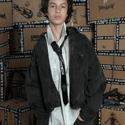 BLACK8MOB翻领铆钉套装牛仔夹克