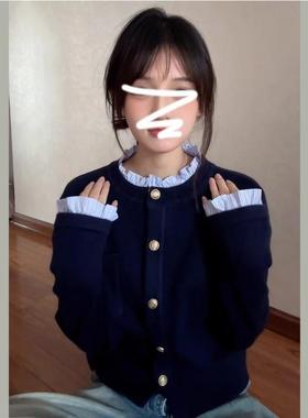 2025春秋小香风法式别致慵懒高级感毛衣女假两件学院风衬衫领开衫