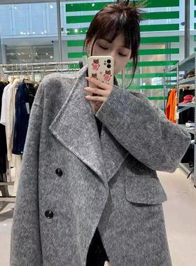 灰色龙凤呢子大衣女2025新款秋冬高级小个子宽松韩系洋气毛呢外套