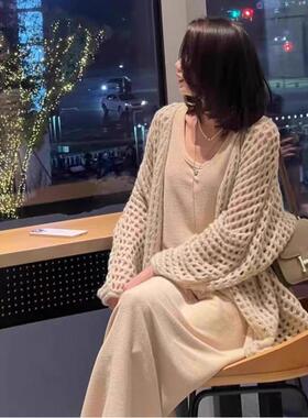 2025春夏季新款中长款镂空针织开衫女慵懒风外搭毛衣外套防晒上衣