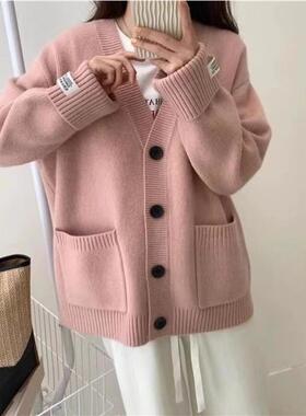 2025春秋新款韩版宽松慵懒风针织开衫女加厚毛衣外套外穿百搭上衣