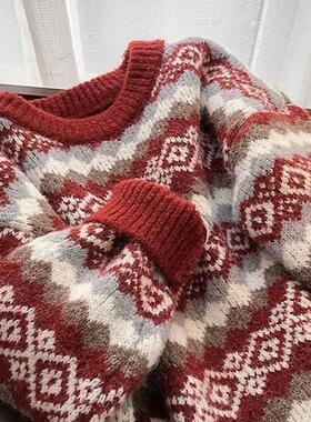 今年流行红色复古慵懒风韩系毛衣女秋冬新款宽松针织衫温柔风加厚