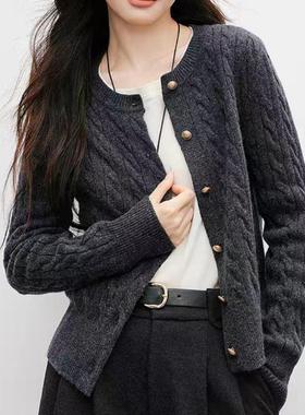 灰色针织开衫毛衣外套女2025早秋新款设计感小众法式长袖气质上衣