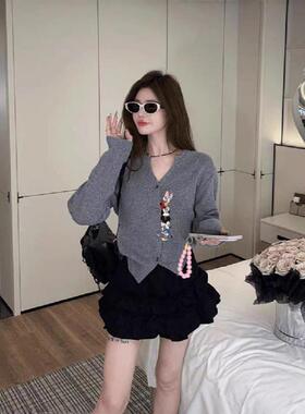 2025新款春秋季chic韩系别致穿搭设计感miu里miu气针织开衫上衣女