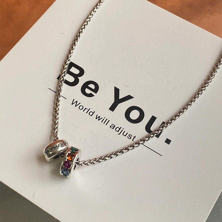 S925纯银彩钻双环路路通项链女复古小众设计高级感韩国ins锁骨链