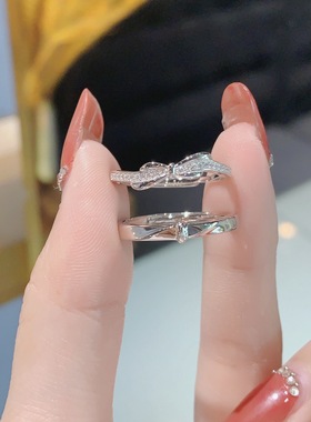 新款甜蜜双生结情侣戒指带钻异地恋一对开口戒情人节日送女友礼物