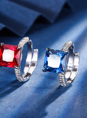 新款高档珠宝豪华镶嵌镀18K金刚玉公主方气质戒指女10*10饰品首饰