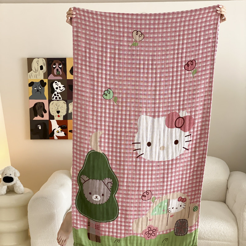 Kitty儿童纯棉纱布浴巾女成人家用全棉吸水不掉毛大尺寸洗澡裹巾